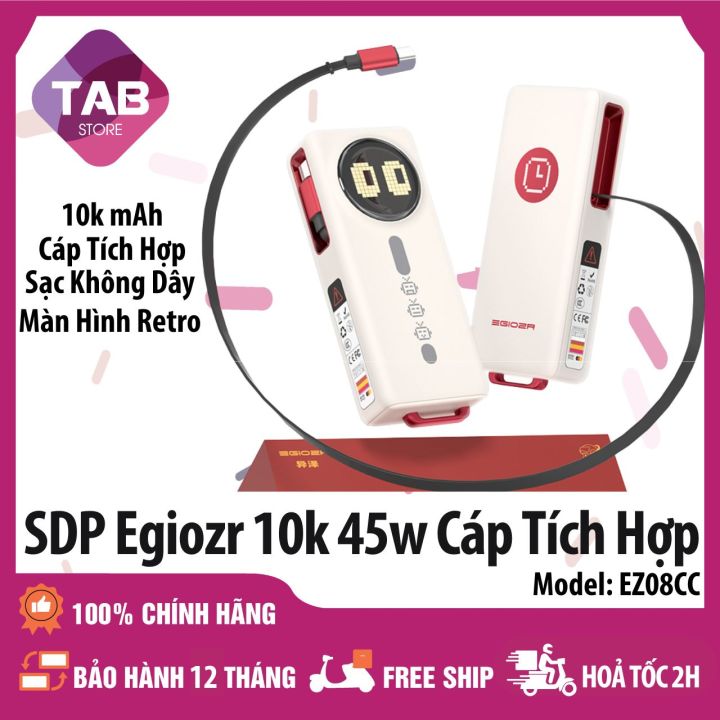 Sạc Egiozr 10K 45w Cáp Tích Hợp, Màn Hình Retro, Sạc Không Dây EZ08CC ...