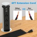 Kungfuking Pop Up Outlet Socket Recessed Retractable Power Strip Charging Station with 3 US Plug and 2 USB Ports for Kitchen Counter Island Conference Office, Black. 