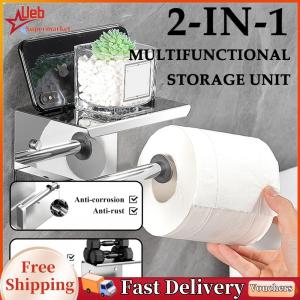 [Ueb]Stainless Steel Roll Paper Dispenser Wall Mounted Floating Paper Shelf Punch-Free Paper Holder Rack Bathroom Accessories