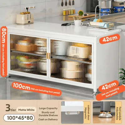 COHF Faux Marble Panel Storage Cabinet | Light Luxury Storage Side Cabinet | Dustproof Storage Cabinet with Doors | Heavy Duty Kitchen Workbench