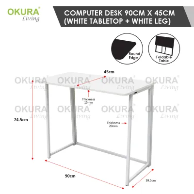OKURA Writing Desk / Foldable Computer Desk with Metal Frame / Home Office / Writing Table / Study Desk / Meja Lipat