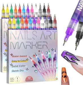 12 Colors Nail Art Pens Set 2026 New Nail Art Markers Doodle Pen for Adults Pens Nail Art Tools for Polishing Dotting Painting Liner DIY (1Set)