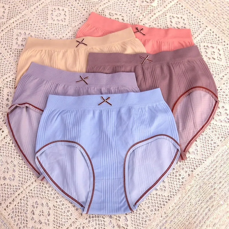5Pcs/Set Comfortable Soft Women's High Elastic Boxed Seamless Bowknot Briefs  For 40-75kg