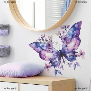 [COD] weikenguoji Purple Butterfly Flower Wall Sticker Refrigerator Sticker On Door Closet Bedroom Home Beautification Decal Decoration
