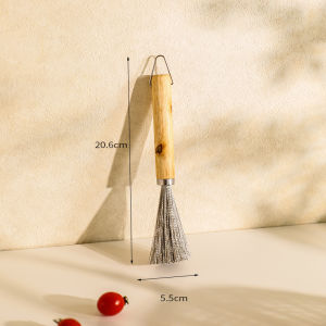 Vision 1PC Long Handle Stainless Steel Pot Wok Brush Wooden Handle Stainless Steel Brush Cleaning Brush Kitchen Cleaning Tools Scrubber for Cast Iron Skillet Grill Pan Cleaning Dirty Stubborn Bad Stains