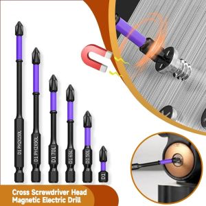 ดอกไขควงแม่เหล็ก PH2 ชุด 6 ชิ้นชุดดอกสว่าน วัสดุสีดำ วัสดุโอโซน