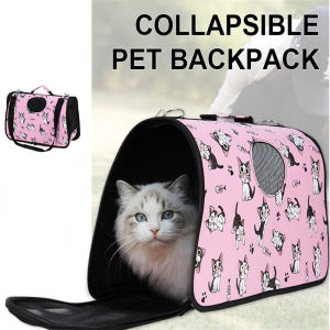 Pet Dog Cat Backpack Going Out Folding Carrier Portable Pet Travel Carry Bag Cage Oxford Cloth Messenger Large Capacity for Cat and Dog