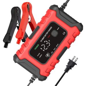 FOXSUR Fully Automatic Battery Charger 12V/6A Pulse Repair Maintenance LCD Display Smart Car Battery Charger for Gel Lead Acid