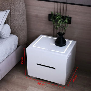 [Ship from Sg]Wireless+USB Charging Bedside Table With Drawer Smart Multi-function Storage Cabinet