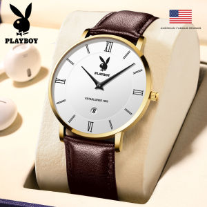 PLAYBOY American Brand Watch For Men Waterproof Original Quartz Movement Genuine Leather Strap Calendar Ultra-thin Watch