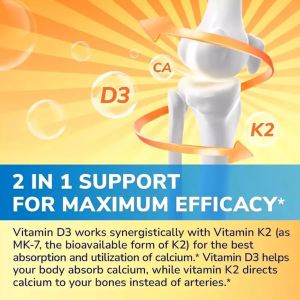 KIRK--LAND Vitamin D3K2 Capsules 120 Count D3 10000 IU + K2 200mcg (MK-7) Bone and Immune Support