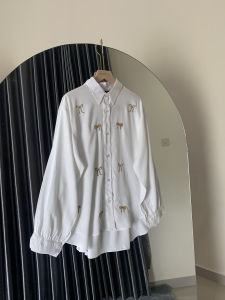 Kawai Kemeja Rayon Twill Wanita Bordir Pita Coquette