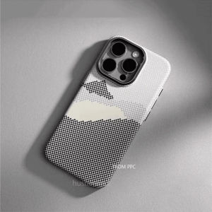 Chic Mountain River Case for iPhone 15 16 17 Pro Max Carbon Fiber Hard PC Shell Camera Metal Lens Protection Funda Capa