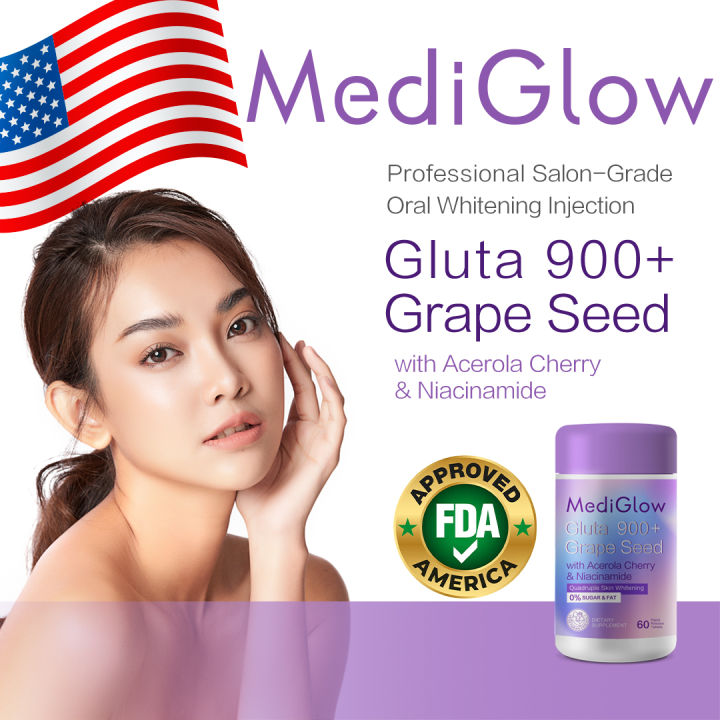 USAMediGlow Gluta 900+ Grape Seed with Acerola Cherry & Niacinamide Supplement, 60 capsules, brightening & antioxidant, Oral Whitening Injection, Deeply combating melanin,glutathione collagen glow | Lazada PH USAMediGlow Gluta 900+ Grape Seed with Acerola Cherry & Niacinamide Supplement, 60 capsules, brightening & antioxidant, Oral Whitening Injection, Deeply combating melanin,glutathione collagen glow | Lazada PH