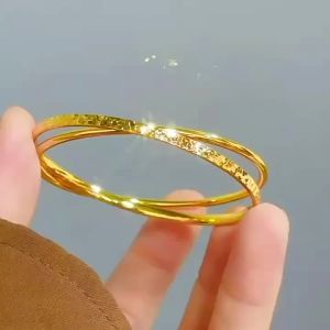 Vietnamese gold-plated double-ring bracelet with ice-crush pattern fashionable and popular versatile double-circle bracelet imitation gold jewelry
