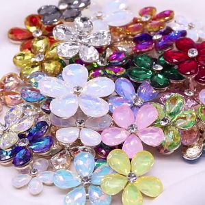 WH Hot Sell Water Drop Five-Petal Flower Rhinestone Zinc Alloy Croc Shoe Charm Buckle Accessory