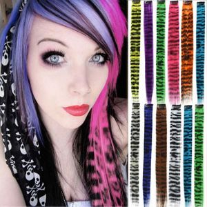 BEAUTYLADIES 2Pcs Rainbow Feather Hair Extensions Leopard Seamless Colorful Hair Piece Hair Styling Accessory One Card Long Straight Hairpiece Women