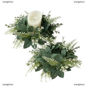 [COD] xiangshun Artificial Wreath Candle Ring Faux Eucalyptus Leaves Spring Greenery Garland Pillar Candle Home Wedding Table Centerpiece Decor
