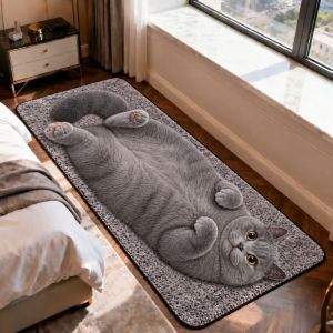GONLUEZ Lông cừu giả Thảm trải sàn họa tiết mèo Nhiều kích cỡ Chống trượt Thảm trải cạnh giường hình mèo con Dễ thương Chống bám bẩn. Thảm trải sàn tạo hiệu ứng thị giác. Phòng ngủ
