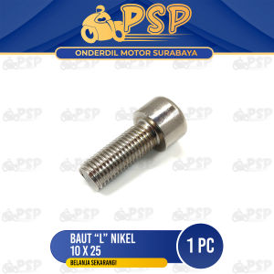 Baut L Nikel 10x25 (Harga 1 PC) - Pitch Bolt Baud 14 Kunci L 8 Drat 10 mm x Panjang 25 mm Ulir Kanan