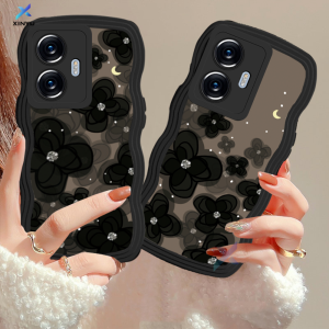 (Lokal Ready) Xinyu Casing hp Realme C53 C51 C53 C55 C33 C31 C30 C30s C35 C21Y C25Y C11 2021 C20 C15 C25 C17 C12 C3 Realme10 9i 8i 7 Pro 5Pro 5i 5S 6i Narzo 50A Prime Tinta Mewah Bunga Hitam Langit Berbintang Tepi Bergelombang Soft Case