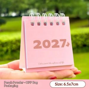 INTOONE Twin-Wire Binding Mini Desktop Calendar Freestanding Base Paper Home Office Calendar  Thick Hard Cardboard Cover Table Calendar Home Office