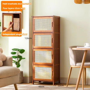 Bamboo Lockers Storage Cabinet Bookcases Rattan Door Sundry Storage Organizer Wood Cabinet Dustproof Combination Cabinet