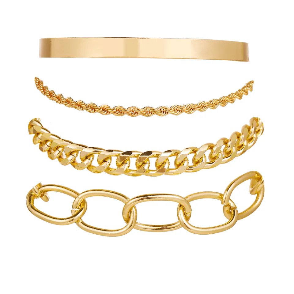 FINE TOO Retro Fashion Multilayer Gold Chain Bracelet Creative