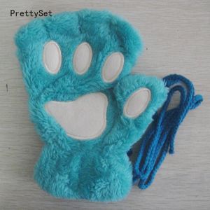 Women Fashion Cat Claw Paw Plush Mittens Warm Soft Plush Short Fingerless Half Finger Winter Gloves
