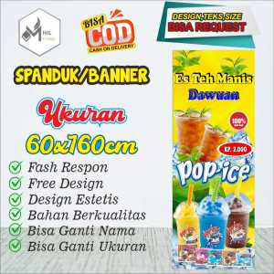 Spanduk Banner Size 60x160cm ES TEH MANIS & POP ICE Custom Design Dan ukuran