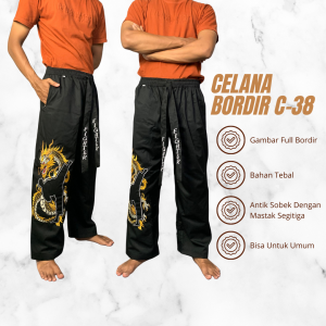 Celana Hitam Panjang Bordir Motif Pangsi Komprang Bahan Tebal