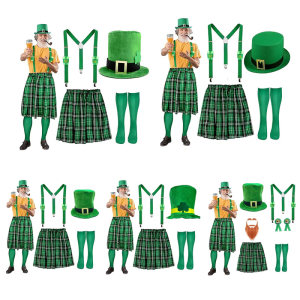 Leprechaun hat Saint Patrick của Ngày phụ kiện trang phục thiết lập màu xanh lá cây cao tới đùi vớ kẻ sọc Tạp dề cho tiệc cosplay
