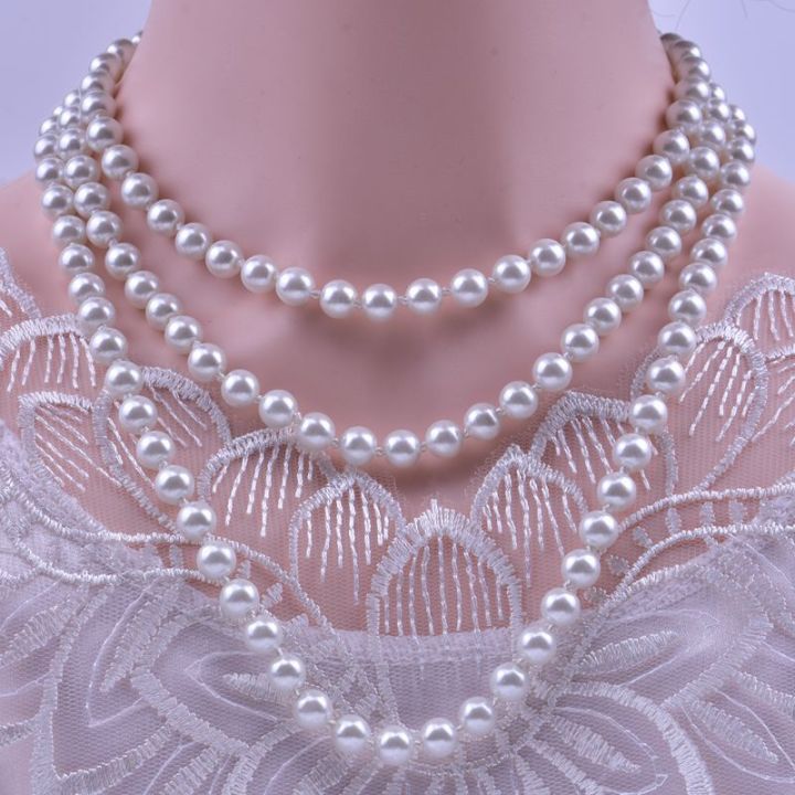 TIZHAN 150cm Long Imitation Pearl Necklace Ladies Multilayer Pearl