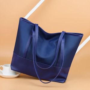 Women Tote Bag Simple Waterproof Oxford Cloth With PU Shoulder Bag