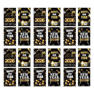 24Pcs 2026 Happy New Year Bottle Sticker Waterproof Wine Bottle Wrapping Labels For Champagne Wine Festival Celebration