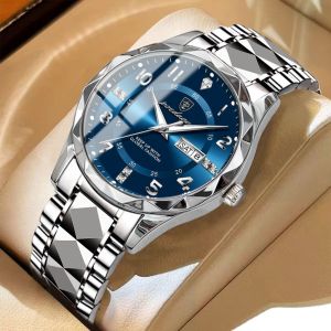 Đồng Hồ Nam Chính Hãng POEDAGAR T858 Dạ Quang Chống Thấm Nước Chất Liệu Thép Không Gỉ Watch Đeo Tay