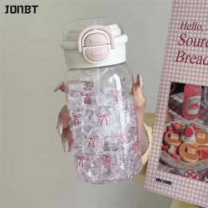 Cute Bow Water Bottle For Girls With Straw Portable Pop-Up Cover Plastic Water Cup Kids Outdoor Leak-Proof Drinking Bottle 600ML2026