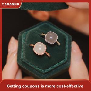 【CANAMEK 】 Vintage Artificial Jade Square Ring Autumn Winter Chinese Style Crystal Geometric Finger Ring For Women Fashion Jewelry