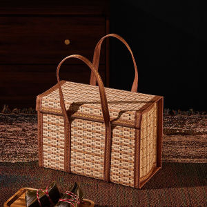 Keranixy Foldable Bamboo Rattan Woven Picnic Basket Handheld Basket Portable Storage Vegetable Organizer