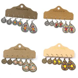 WENKEN Nhiều màu sắc Bông tai hình giọt nước. Hình giọt nước Hoa tráng men Bông tai charm Cổ điển Bộ bông tai tròn Dành cho phụ nữ.