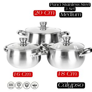 Winniejaya Panci Set Stainless Steel Tebal 3 Set Lengkap Tutup Soup Pot Calypso 16/18/20cm