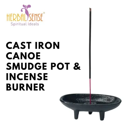 SI Cast Iron Canoe Smudge Pot & Incense Burner