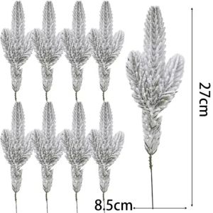 10Pcs Christmas Artificial Pine Needles Branches Snow Pine Fake Plants DIY Xmas Tree Wreath Ornaments Home Xmas New Year Gifts