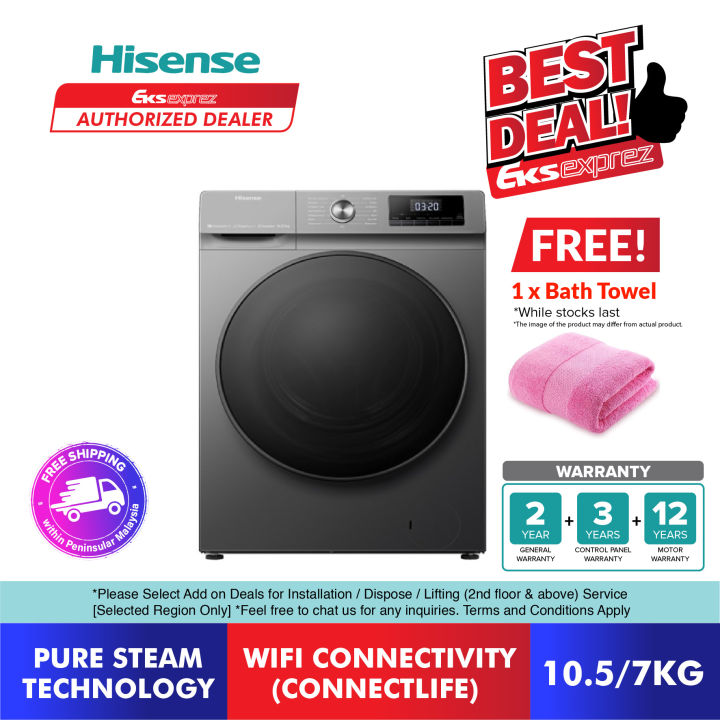 [FREE SHIP+GIFT] Hisense Front Load Washer and Dryer 10.5kg / 7kg