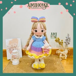 Búp bê Rosie cầu vồng bằng len móc handmade cho bé búp bê handmade 100% sợi cotton - Ami House