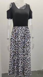 2024 New temu round Neck Fashion Casual Short Sleeve Dress Cross-Border European and American Foreign Trade Womens Clothing ㏇L0514