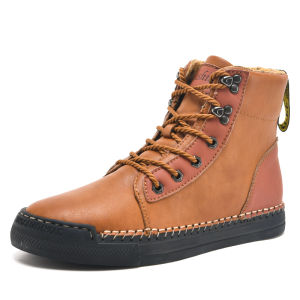 FECHENG Men Boots Leather Boots Casual Shoes Men Ankle Boots Waterproof Leather Shoes Motorcycle Boots Plus Size 45 46 47 48