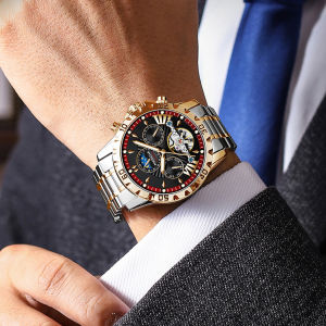 Thụy Sĩ chứng nhận poedagar Đồng hồ tự động cho nam giới chống nước ban đầu bằng thép không gỉ sang trọng nhập khẩu cơ khí chuyển động lịch dạ quang mặt trời và mặt trăng hiển thị đồng hồ