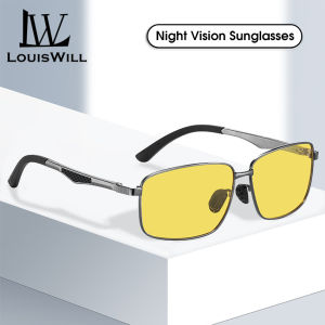 LouisWill Men Polarized Sunglasses Night Vision Sunglasses Color Change Retro Square Sunglasses UV400 Aluminum Magnesium Carbon Fiber Legs Eyewear Ultra Light Anti Glare Glasses Outdoor Sports Driving Sunglasses