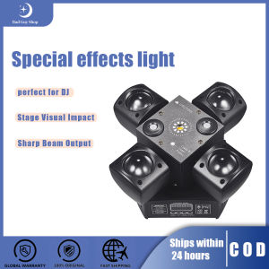 Mini 4 Arm Moving Head Stage Effect Light 3‑in‑1 RGBW Beam Red Green Laser Strobe DMX Sound Control for DJ Disco Bar Party